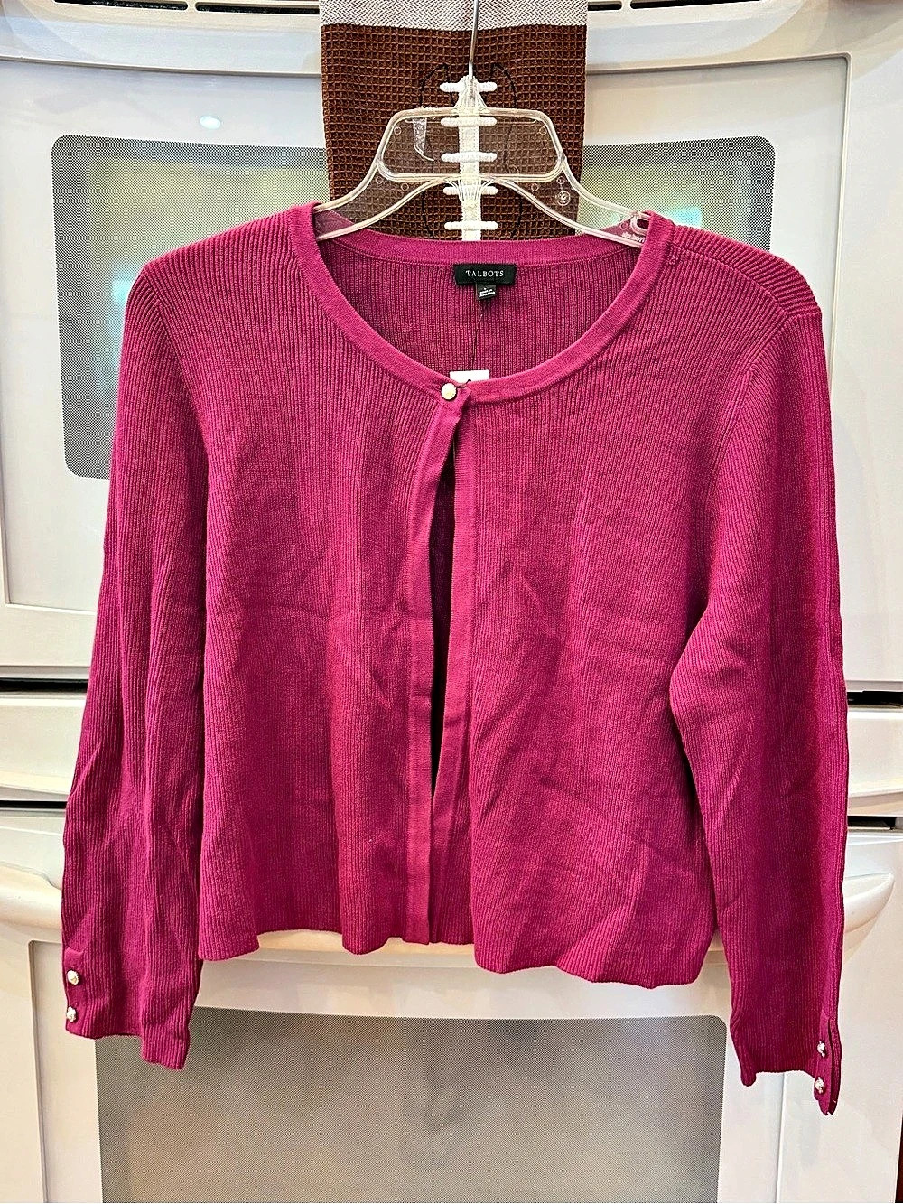 Talbots Women's Ribbed Cropped Cardigan Pink Size Large NWT